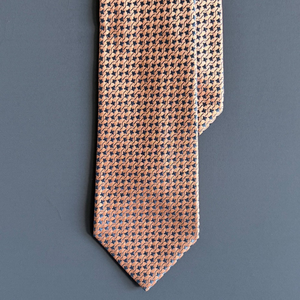 Charvet Place Vendome Silk Tie | Salmon and Blue | W: 4" L: 60" | Immaculate